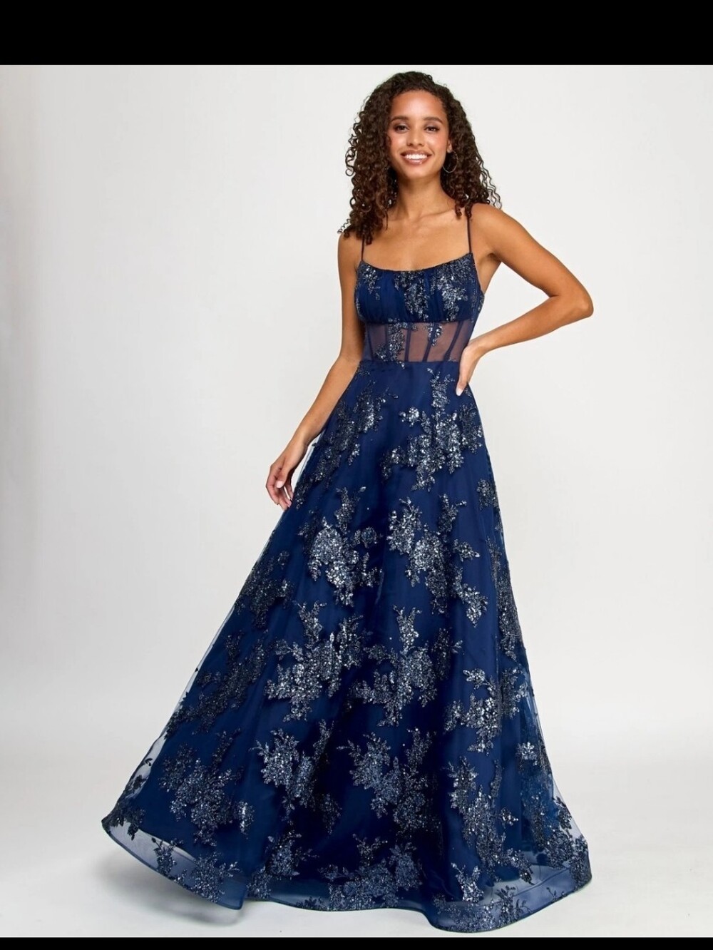 NWT B Darlin Junior's Blue Sequin Formal Prom Gown Maxi Dress Size 15/16 Gala